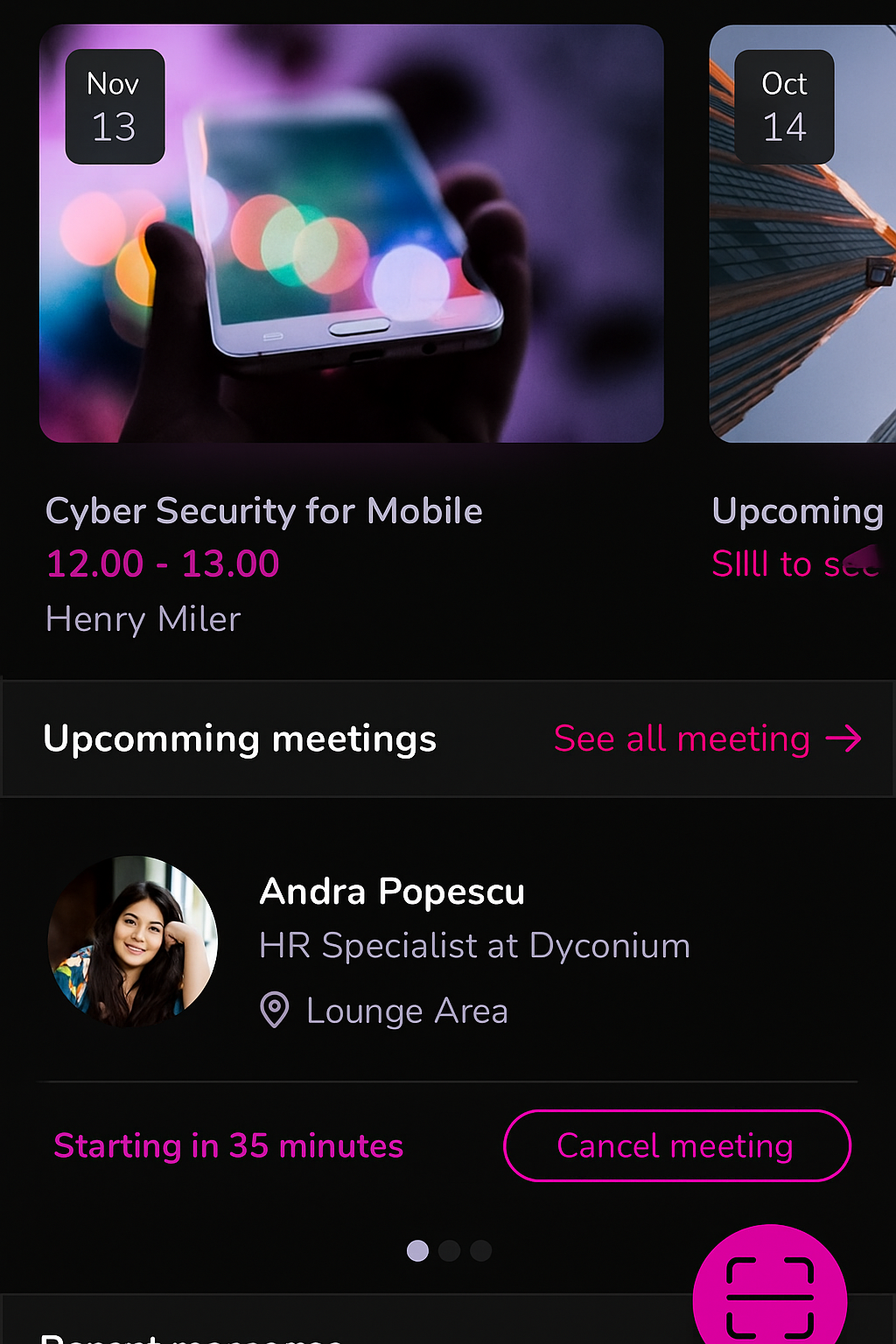 Event networking app Dashboard