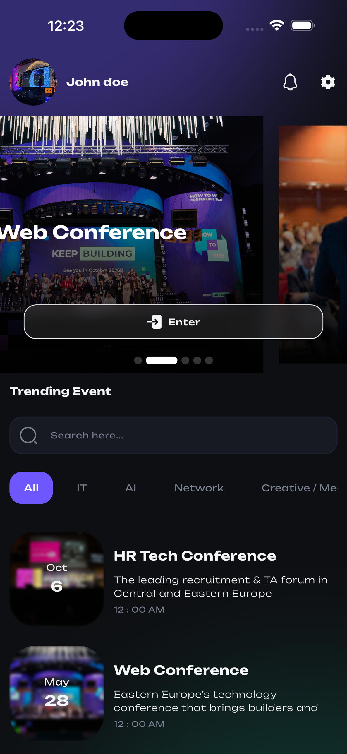 Trending events with filters